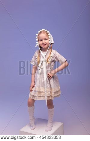 Happy Preschool Girl With Curly Hair Wearing Twirly Pink Dress