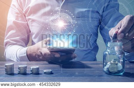 Online Banking Savings Concept, Online Investment Savings, Online Stock Investors, Internet Financia
