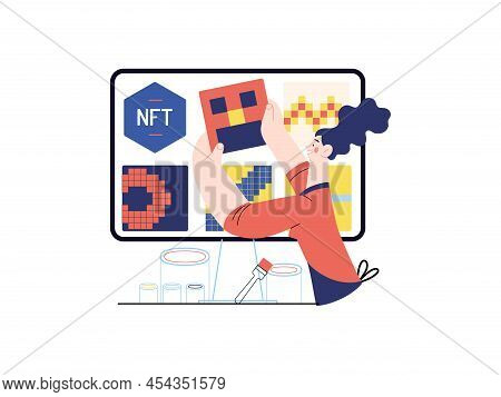 Technology Memphis -nft Non-fungible Token -modern Flat Vector Concept Digital Illustration Of Placi