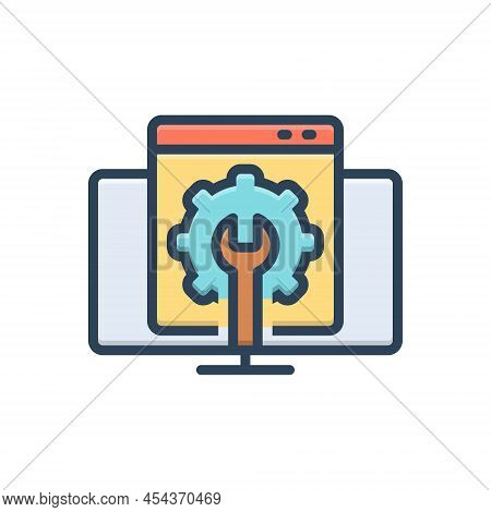 Color Illustration Icon For Webmasters Internet Browser Sitemap Website Maintenance Computer Fixing
