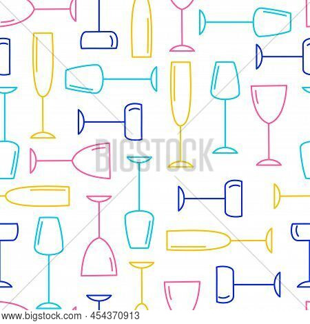 Seamless Pattern With Wine Glasses. Simple Vector Flat Illustration With Stemware For Different Drin