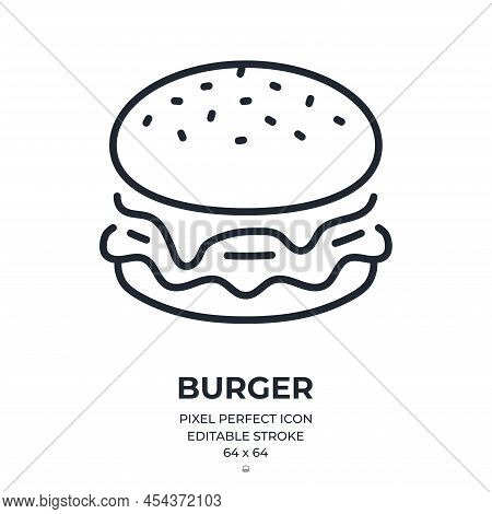Burger Editable Stroke Outline Icon Isolated On White Background Flat Vector Illustration. Pixel Per