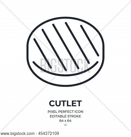 Burger Cutlet Editable Stroke Outline Icon Isolated On White Background Flat Vector Illustration. Pi