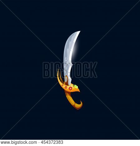 Medieval Fantasy Magic Sword With Decorated Blade And Precious Gems On Golden Handle. Vector Magical