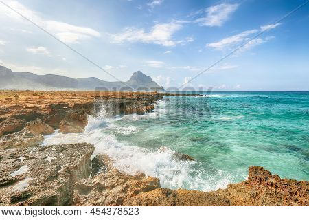 Picturesque Seascape Of Isolidda Beach Near San Vito Cape. Popular Travel Destination Of Monte Cofan