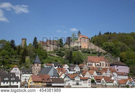 View At The Small Town Hirschhorn And Castle, Odenwald, Hesse, Germany