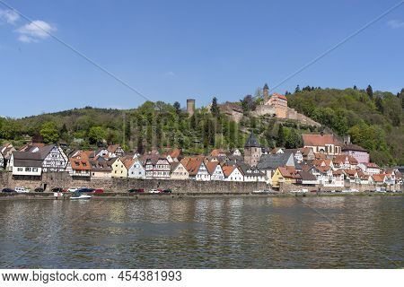 View At The Small Town Hirschhorn And Castle, Odenwald, Hesse, Germany