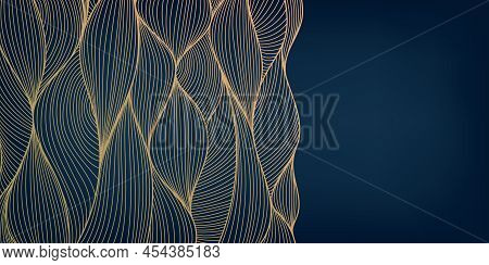 Vector Abstract Golden Luxury Pattern, Lines Background. Line Arts Wallpaper. Wavy Art Deco Texture 