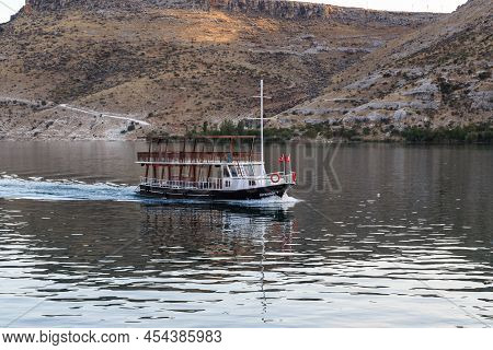 Halfeti, Turkey - October 6, 2020: This Is A Small Empty Pleasure Boat On The Euphrates River.
