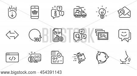 Outline Set Of Inspect, 360 Degrees And Photo Album Line Icons For Web Application. Talk, Informatio