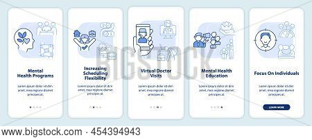 Mental Health Trends At Work Light Blue Onboarding Mobile App Screen. Walkthrough 5 Steps Graphic In