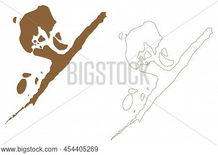 Kiwayu Island (republic Of Kenya, Indian Ocean, Lamu Archipelago) Map Vector Illustration, Scribble 
