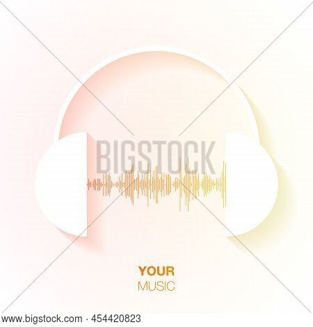 Minimalistic Flat Headphone Design With Audio Wave