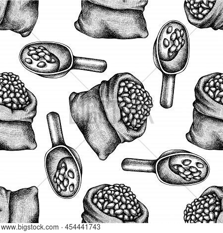 Seamless Pattern With Black And White Cocoa Beans Stock Illustration