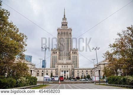 Warsaw, Poland, 13 October 2021: Palace Of Culture And Science High-rise Building In Central Town, P