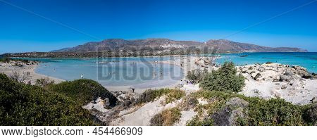 Panoramic Picture Of Amazing Elafonisi (elaphonisi) Beach In Crete, Greece.