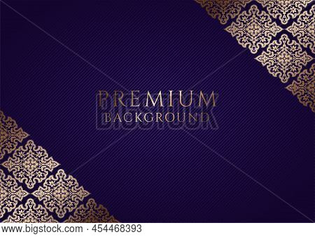 Premium Dark Violet, Purple Background With Ornamental Golden Corners And Centered Space For Text. V