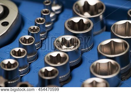 New Socket Wrench Set In A Blue Tool Box