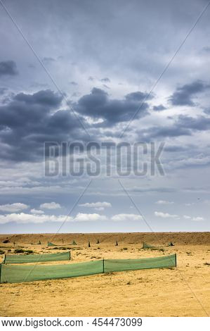 An Empty Camping Place On The Sea Beach, Arabat Spit, Ukraine