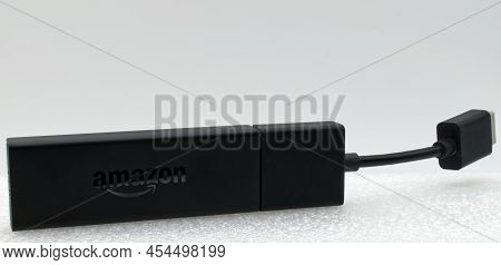 Bologna - Italy - June 21, 2021: Amazon Fire Tv Stick Isolated On White Background