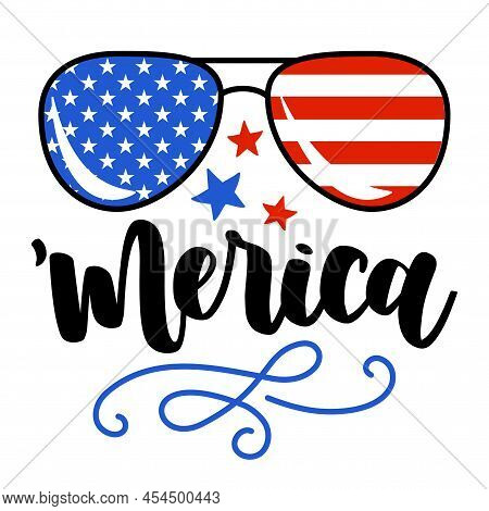 America - Independence Day, International July 4th Day Greeting Card. Calligraphy Handwritten Phrase