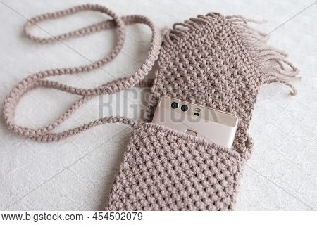 Handmade Macrame Phone Bag. Eco Friendly Natural Macrame Cotton Bag For Woman. Hobby Knitting Handma