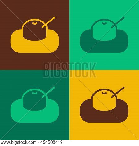 Pop Art Mochi Icon Isolated On Color Background. Japanese Traditional Weet Soft Dessert. Ball Of Ric