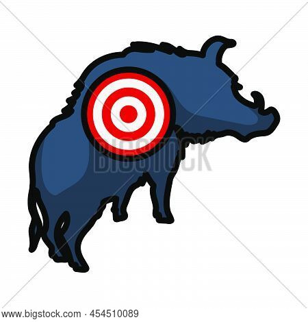Icon Of Boar Silhouette With Target. Editable Bold Outline With Color Fill Design. Vector Illustrati