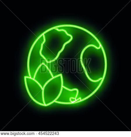 Eco Friendly Alternative Energy Source And Waste Recycling Icon, Concept Green Eco Earth Glow Neon F