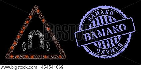 Constellation Net Magnet Field Warning With Glowing Spots, And Bamako Blue Round Textured Stamp Seal