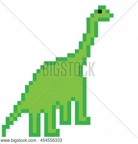 Illustration, Icon, Symbol, Website, Style, Pixel Art Dinosour On White Background.