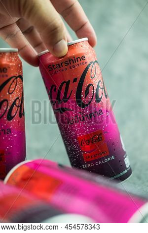 Samut Prakan, Thailand - May 14, 2022 : The New Packaging Design Of Coca-cola Starshine, A Limited E