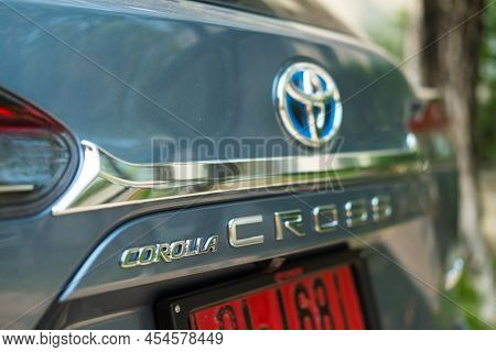 Bangkok, Thailand - May 14, 2022 : Close Up Of Corolla Cross Sign-on All-new Toyota Corolla Cross Ca