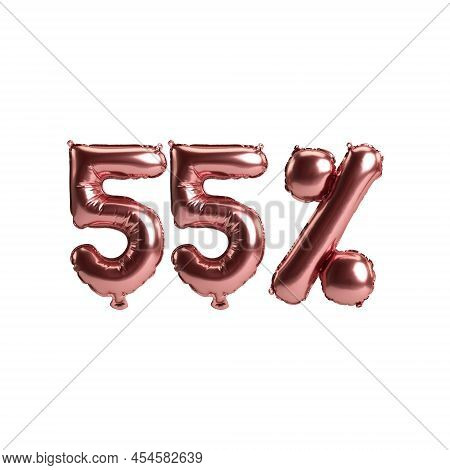 3d Illustration Rose Gold Balloons Shape 55% Isolated On White Background