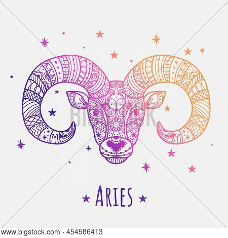 Colorful Zodiac Sign Aries Vector Lineart. Easy To Recolor.