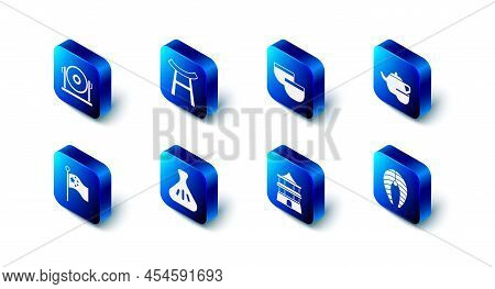 Set Japan Gate, Chinese Tea Ceremony, Fish Steak, House, Dumpling, China Flag Flagpole And Gong Icon