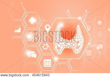 Human Internal Organ Thyroid Gland Emergency Help And Protection From Diseases. Pink Template Palett