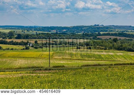 Beautiful Colorful Landscape Of Silent Hills And Valleys In Small Village