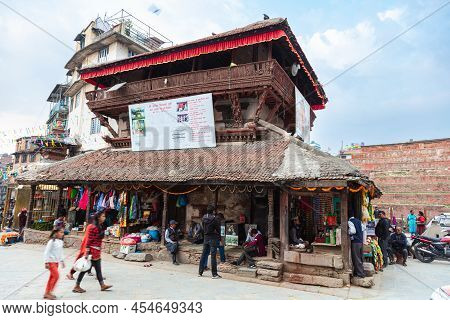 Kathmandu, Nepal - October 27, 2021: Lakshmi Narayan Sattal Temple Located In Kathmandu Durbar Squar