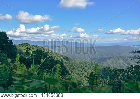 Complex Mountain Ranges And Clear Sky On A Sunny Day From Viewpoint 1715, Doi Phu Kha,pua District,n