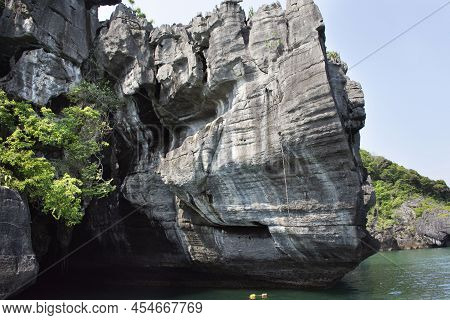 View Landscape Rock Stone Of Prasat Hin Pan Yod Island Beach In Sea Or Ocean Of Ko Khao Yai In Mu Ko