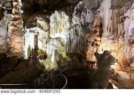 Beautiful View Of The Frasassi Caves, Grotte Di Frasassi, A Huge Karst Cave System In Italy.