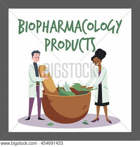 Biopharmacology Or Biopharmaceutical Products Banner Flat Vector Illustration.