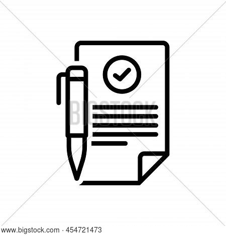 Black Line Icon For Contracting Agreement Annexure Bond Appendage Paper Pen Document Deal Writing