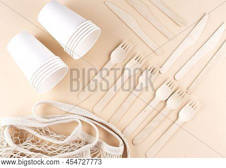 Plastic Free Set With A Cotton Bag, , Forks, Knifs And Cups.recycling Or Environmentally Friendly Co