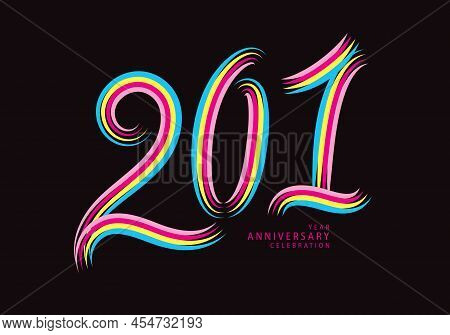 201 Number Design Vector, Graphic T Shirt, 201 Years Anniversary Celebration Logotype Colorful Line,