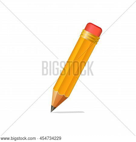 Wooden Realistic Yellow Pencil With Rubber Eraser. Pencils Sharp On White Background. Vector Illustr