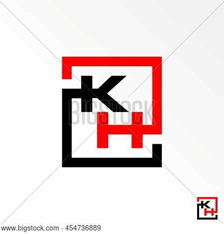 Letter Or Word Kh Sans Serif Line Font In Square Top Down Image Graphic Icon Logo Design Abstract Co