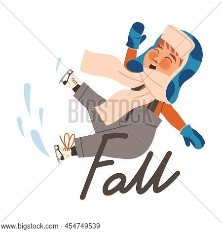 Little Boy Falling On Ice Skates As Verb Expressing Action For Kids Education Vector Illustration