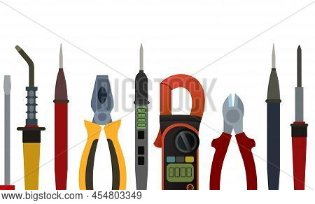 Tools For Electrician. Repair Of Radio Electronic And Microprocessor Equipment. Spare Parts Componen